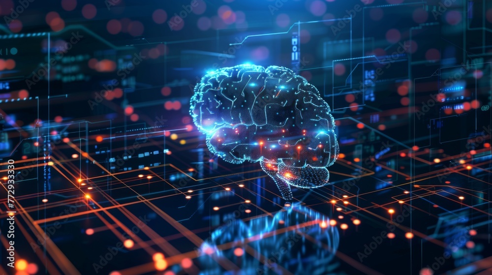 Aufkleber Computer Generated Brain With Neural Connections
