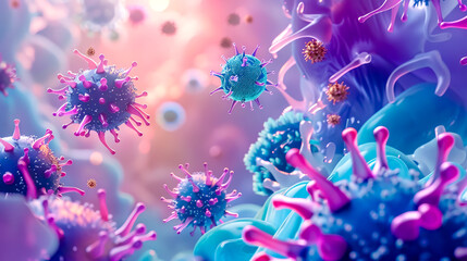 Colorful abstract viruses and bacteria illustration - obrazy, fototapety, plakaty