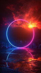 Pink Circle of Light in the Sky Generative AI