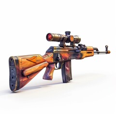 Animated Mosin rifle with scope, bright colors, cartoon look, side view, isolated on white , 8K , high-resolution, ultra HD,up32K HD - obrazy, fototapety, plakaty