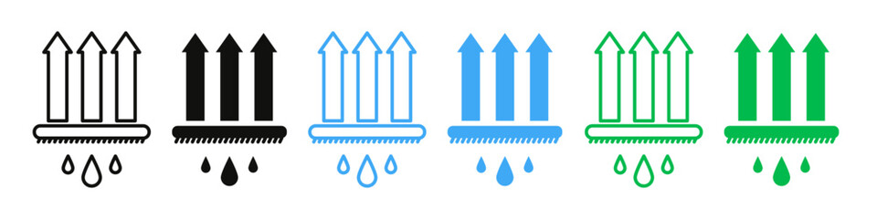 Water Resistance Icons for Leak Proof Materials and Moisture Absorbing Fabrics