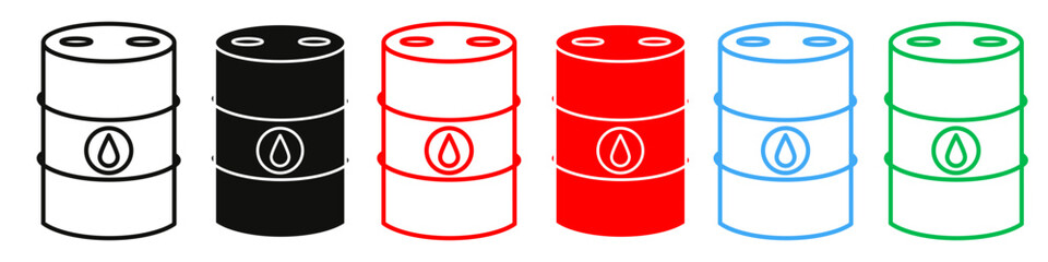 Vector Icons of Fuel Barrels for Storage of Petrol Diesel and Crude Oil