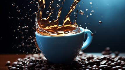 One cup of coffee. Aesthetic image for background. Hot drink advertising