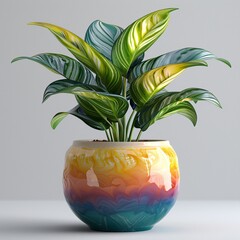 Blooming Beauty A Vibrant Flower in a Rainbow-Colored Vase Generative AI