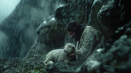 Jesus retter das verlorene Lamm - jesus saves the lost lamb