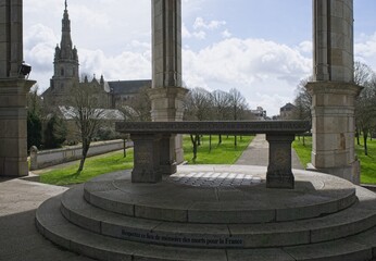 Sainte Anne d'Auray, France - Mar 27, 2024: Sanctuary and Basilica of Sainte Anne d�Auray. Cloudy spring day. Selective focus