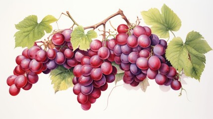 Exquisite watercolor artistry showcasing a bunch of ripe grapes, isolated in white