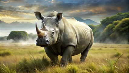 Rolgordijnen African rhinoceros in nature © MeMosz