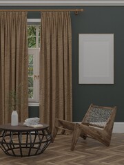Mockup frame, poster in home living room design, element mockup interior, 3d rendering