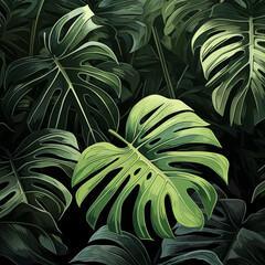 Monstera green leaf. Abstract background with plant.