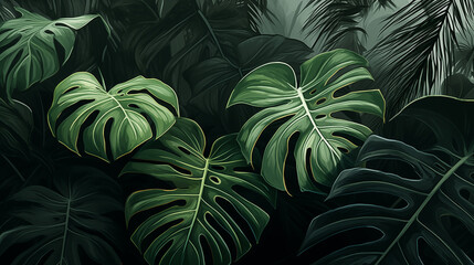 Monstera green leaf. Abstract background with plant.
