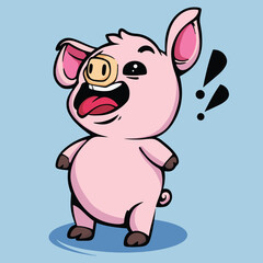 Obraz na płótnie Canvas Funny pink grumpy pig cartoon character vector illustration