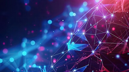 Technological background with holographic polygons. Cyberpunk, projection, laser, style, progress, future, smartphone, screensaver, illusion, reflection. Generated by AI