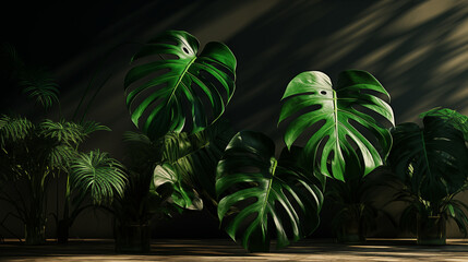 Monstera green leaf. Abstract background with plant.