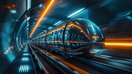 futuristic transportation system with magnetic levitation trains, futuristic architecture, and advanced infrastructure, showcasing the evolution of urban mobility - obrazy, fototapety, plakaty