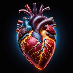 Naklejka premium Close-up reveals intricate details of human heart, illuminated, radiating subtle glow, captivatingly profound