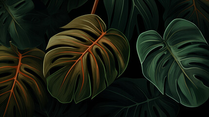 Monstera green leaf. Abstract background with plant.