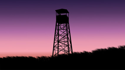Landscape of a watchtower in a camp, flat color illustration