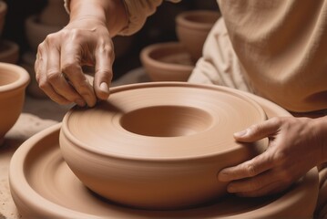 Fototapeta na wymiar Clay Craft Chronicles Mastering Pottery on the Wheel - Artisan's Journey