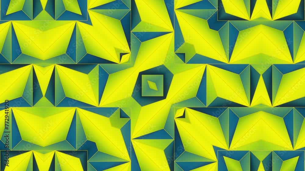 Aufkleber Digital loop animation of yellow-green geometric shapes. 3d rendering