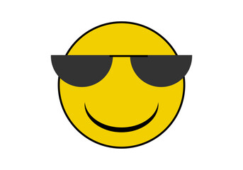 Icono de emoticono con gafas de sol en fondo blanco. - obrazy, fototapety, plakaty