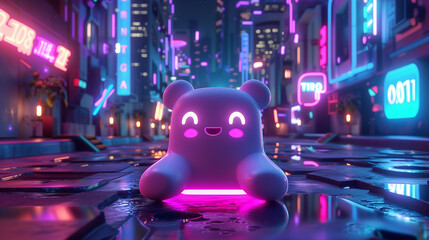 Gaming joystick 3d cute character On neon background
