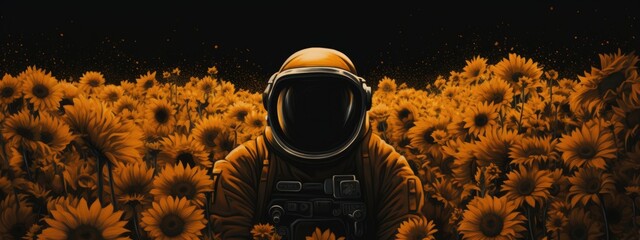 An astronaut in a field of sunflowers