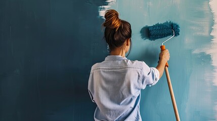 Woman with a paint roller. Renovation, DIY, home improvement, creative expression, interior design, female empowerment, colorful. Generated by AI