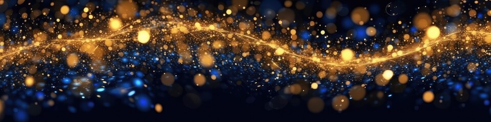 abstract background with Dark blue and gold particle. Christmas Golden light shine particles bokeh on navy blue background