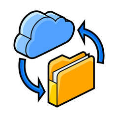 Folder and cloud icon in isometry. Updating information and files. Image for website, app, logo, UI design.