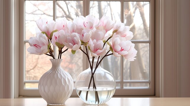 pink flowers in vase high definition(hd) photographic creative image