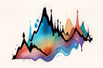 Obraz premium Audio Frequency Spectrum. An abstract representation of sound waves as a colorful mountain range, ideal for music and digital art themes.