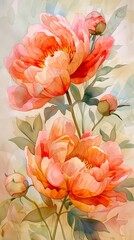 watercolor peony bouquet, warm tones and fluid brushstrokes, luxurious and fullbodied