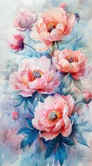 watercolor peony bouquet, warm tones and fluid brushstrokes, luxurious and fullbodied