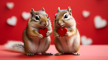 two squirrels holding a heart