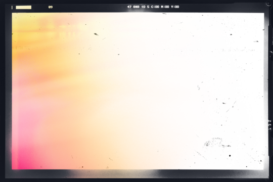 Retro photo film frame of a middle format camera with light leak and dusts and scratches on transparent background. Template for design, vintage film effects, and color grade	