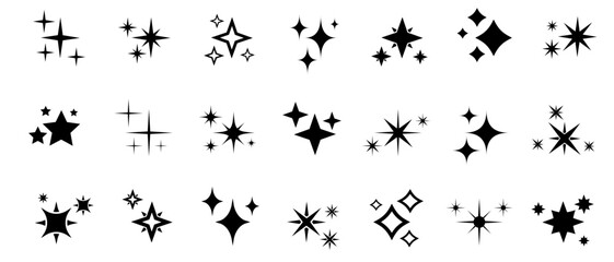 Star icon collection. Different star shapes. Black stars icon set.  Sparkle star icon set. Vector illustration - obrazy, fototapety, plakaty