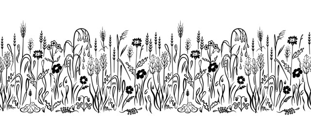 Seamless pattern Sketch grass doodle hand drawn vector