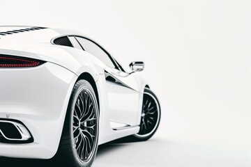 Close-up of a white sports car on a light background.
