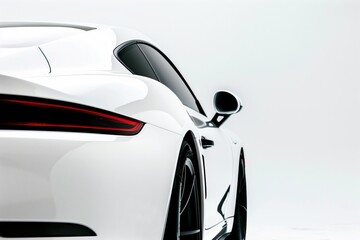 Close-up of a white sports car on a light background.
