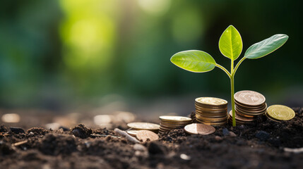a plant growing from coins