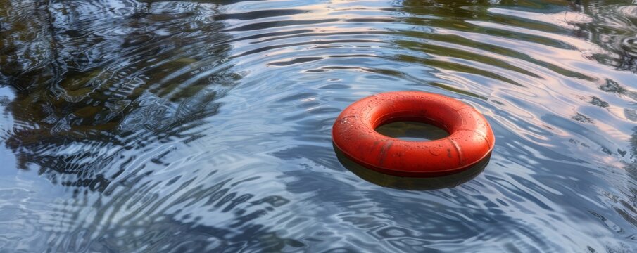 Red lifesaver floating on tranquil water