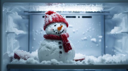Snowman inside a freezer
