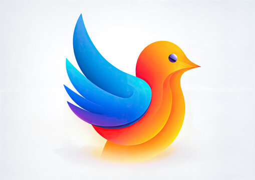 Abstract bird with blue and orange wings on a white background. Vector illustration.