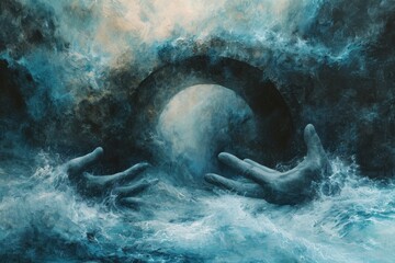 Hands Bridging Troubled Waters - obrazy, fototapety, plakaty