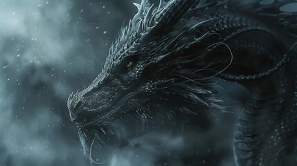 Craft a chilling image featuring a malevolent black dragon