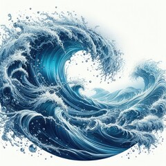 dynamic and detailed illustration of water, capturing the fluid motion and turbulence of waves, the water is depicted in various shades of blue, indicating depth and movement, - obrazy, fototapety, plakaty