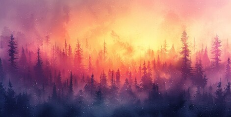 Foggy Forest at Sunset Generative AI