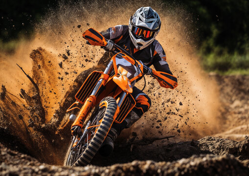 Motocross rider on the race. Extreme motocross race
