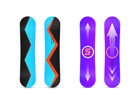 Winter sport icons of snowboard. Set of different snowboards are ready for your design isolated on white background. Elements for ski resort picture, mountain activities